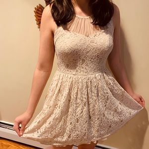 crème-colored lace dress